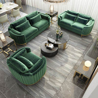 Luxury Green Velvet Brooklyn Sofa Suite Sets – Elegant 1, 2, 3 Seater Designs with Gold Legs - UK Luxury Furniture