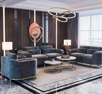 Luxury Brooklyn Sofa Suite Set in Grey Velvet - Stylish Tumbling Design with Gold Legs - UK Luxury Furniture