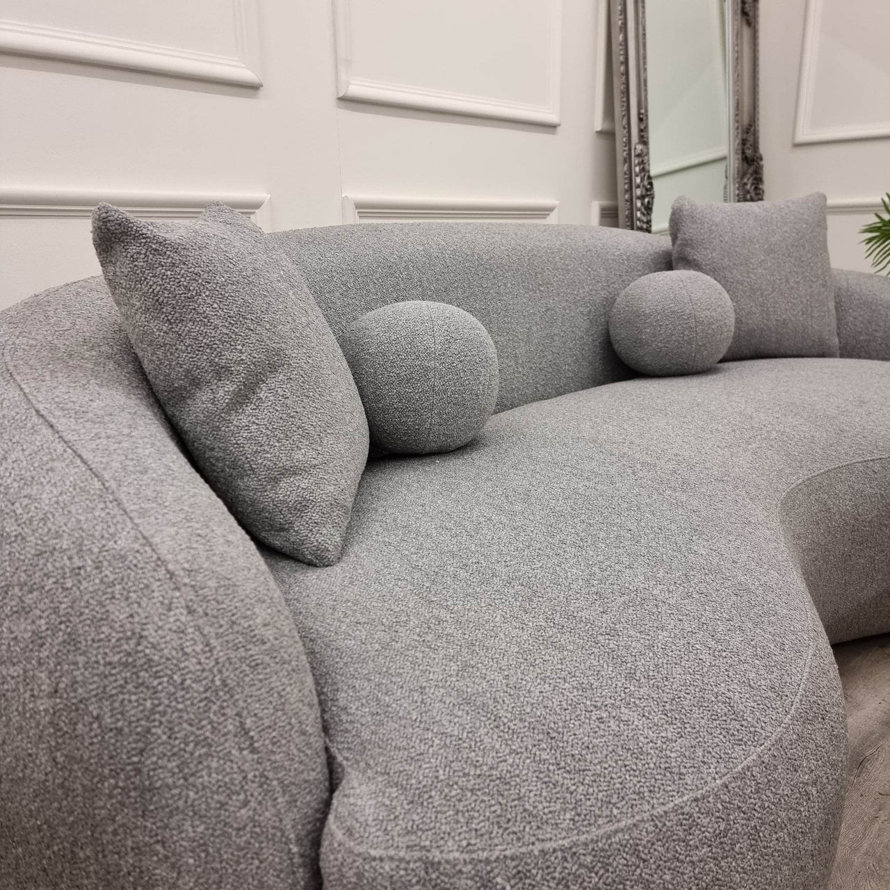 Luxury Grey Boucle 3-Seater Curved Sofa - La Concha Wave Design for Elegant Home Decoration - UK Luxury Furniture