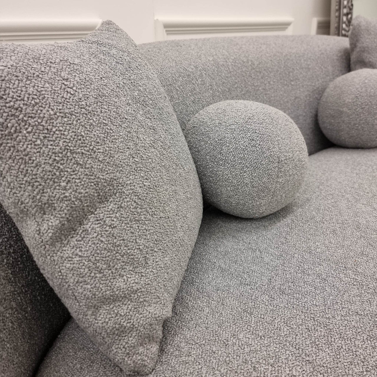 Luxury Grey Boucle 3-Seater Curved Sofa - La Concha Wave Design for Elegant Home Decoration - UK Luxury Furniture