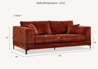 Lenox Mid Century Sofa Range In Luxurious Rust Velvet With Black Metal Legs - UK Luxury Furniture