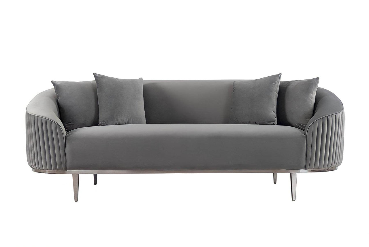 Luxury Lisbon Grey Velvet 3 Seater Sofa - Modern Design, Solid Wood Frame & Sequin Accents - UK Luxury Furniture
