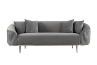 Luxury Lisbon Grey Velvet 3 Seater Sofa - Modern Design, Solid Wood Frame & Sequin Accents - UK Luxury Furniture