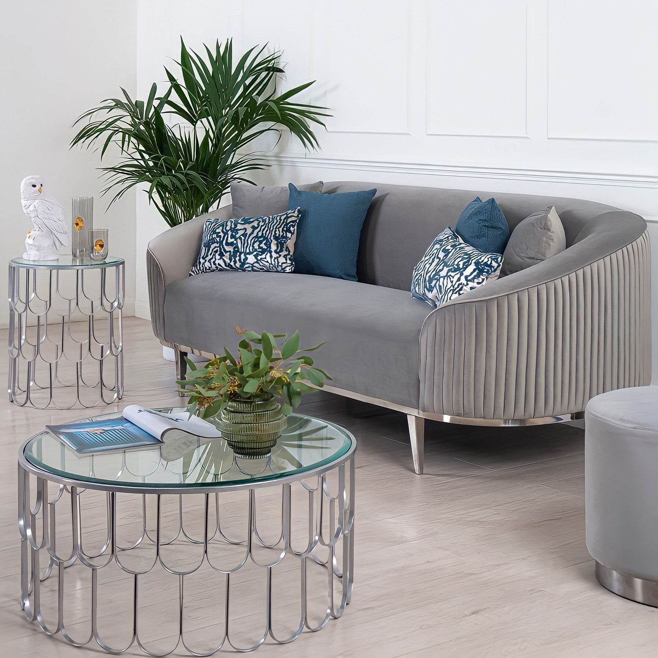 Luxury Lisbon Grey Velvet 3 Seater Sofa - Modern Design, Solid Wood Frame & Sequin Accents - UK Luxury Furniture