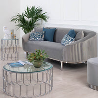 Luxury Lisbon Grey Velvet 3 Seater Sofa - Modern Design, Solid Wood Frame & Sequin Accents - UK Luxury Furniture