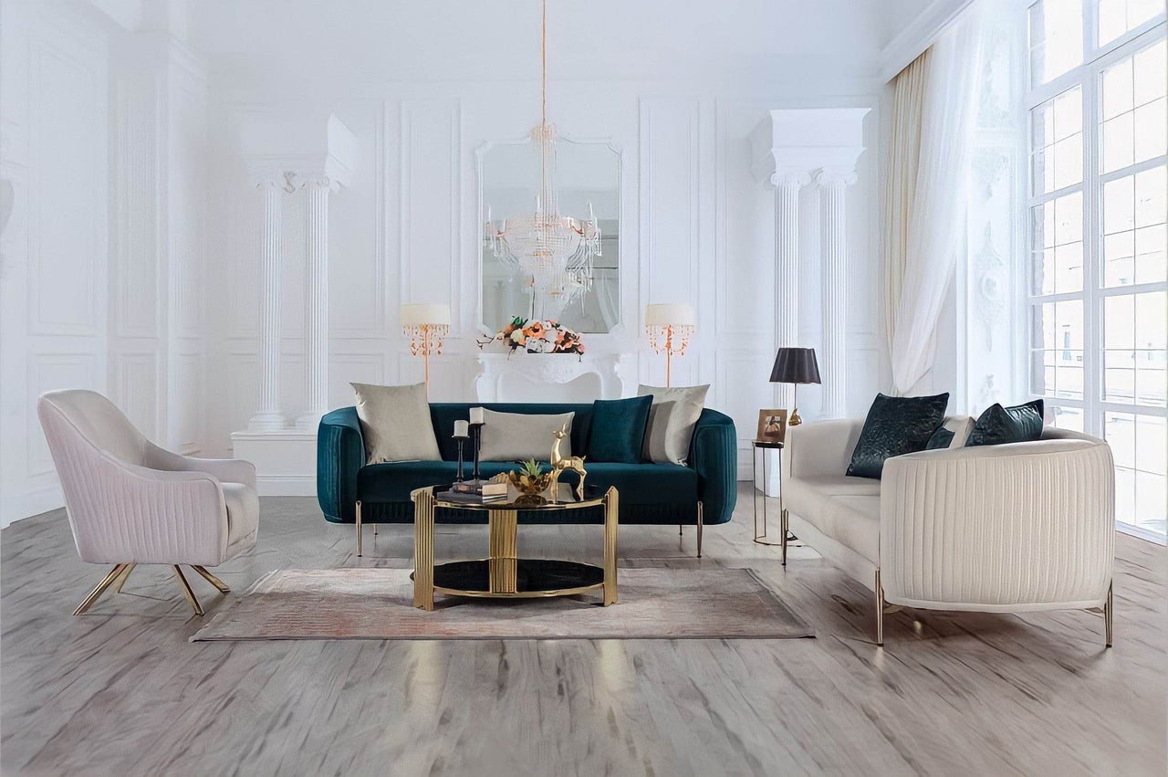 Lisbon Glam Velvet Sectional Sofa with Gold Metal Legs and Cushions - Modern Luxury Design - UK Luxury Furniture