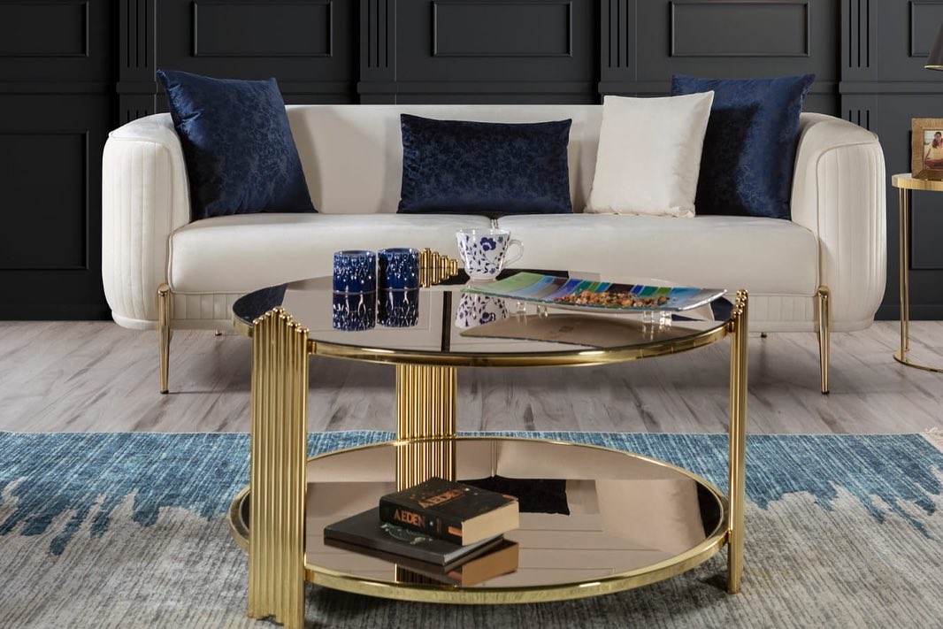 Lisbon Glam Velvet Sectional Sofa with Gold Metal Legs and Cushions - Modern Luxury Design - UK Luxury Furniture