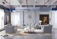 Luxury Manhattan Sofa Set in Grey Velvet - Elegant Design with Gold Metal Legs - UK Luxury Furniture