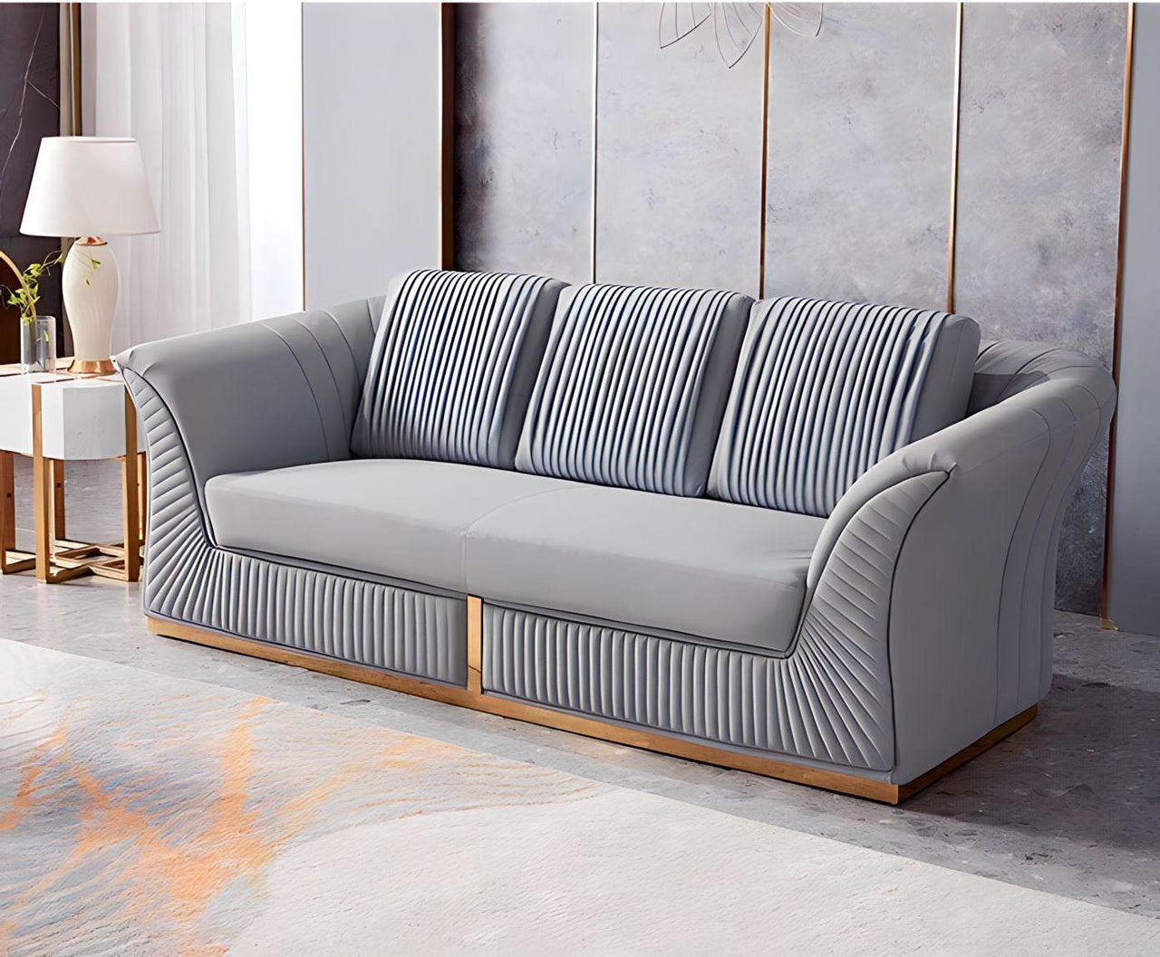 Luxury Manhattan Sofa Set in Grey Velvet - Elegant Design with Gold Metal Legs - UK Luxury Furniture