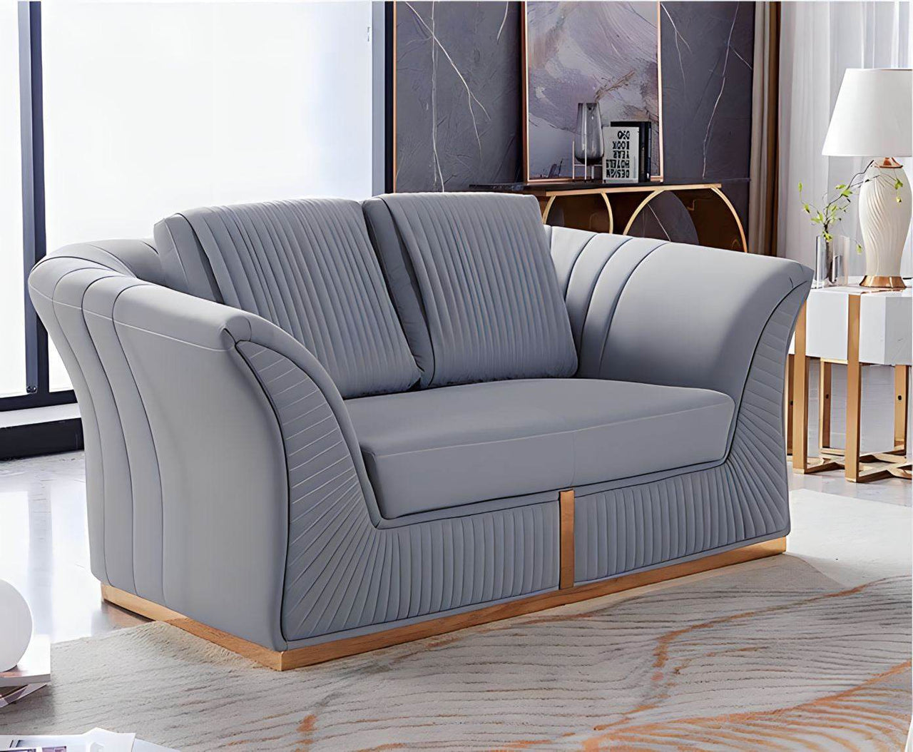 Luxury Manhattan Sofa Set in Grey Velvet - Elegant Design with Gold Metal Legs - UK Luxury Furniture