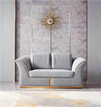Luxury Manhattan Sofa Set in Grey Velvet - Elegant Design with Gold Metal Legs - UK Luxury Furniture