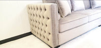 Moscow Luxury Mink Velvet Corner Settee Suite Sofa with Button Detailing & Scatter Cushions - UK Luxury Furniture