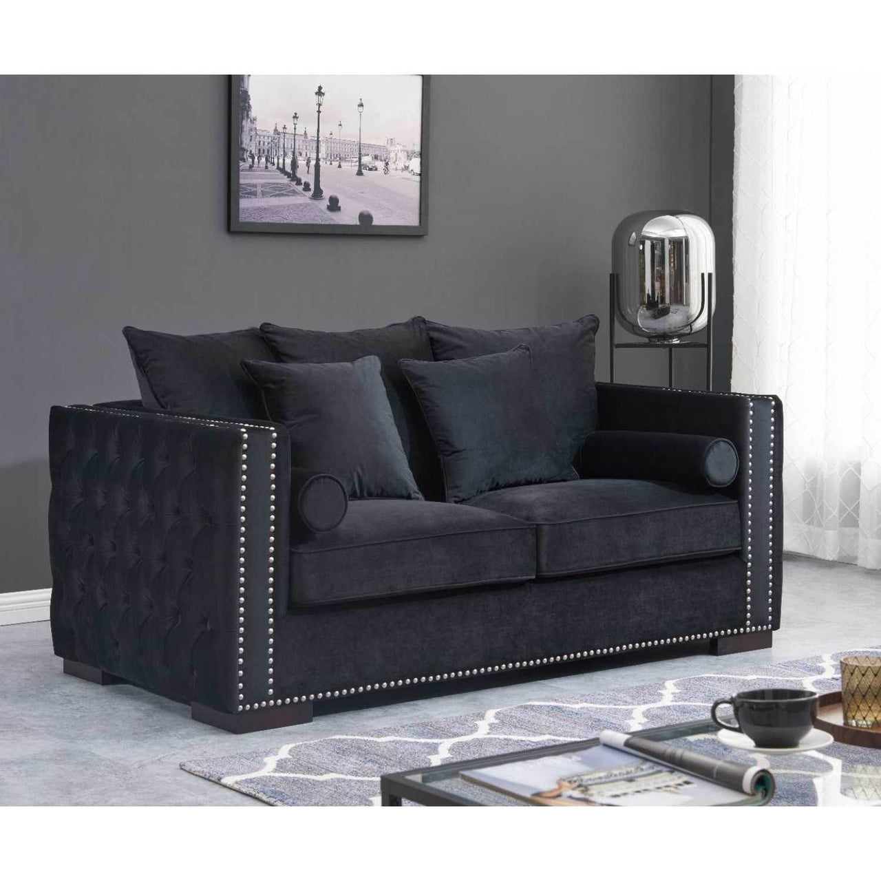 Moscow Luxury Black Velvet Sofa Sets with Chesterfield Design – 1, 2 & 3 Seater Options - UK Luxury Furniture