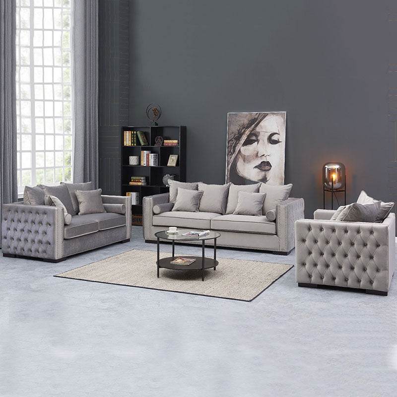 Luxury Grey Silver Velvet Moscow Sofa Sets with Deep Buttoned Chesterfield Design - UK Luxury Furniture