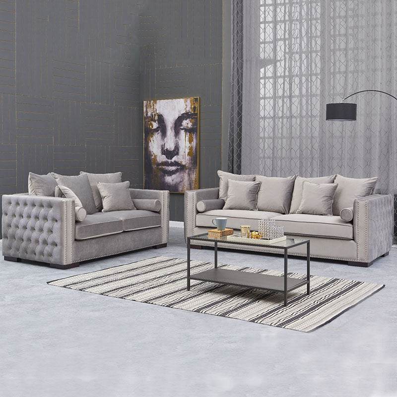 Luxury Grey Silver Velvet Moscow Sofa Sets with Deep Buttoned Chesterfield Design - UK Luxury Furniture