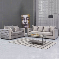 Luxury Grey Silver Velvet Moscow Sofa Sets with Deep Buttoned Chesterfield Design - UK Luxury Furniture