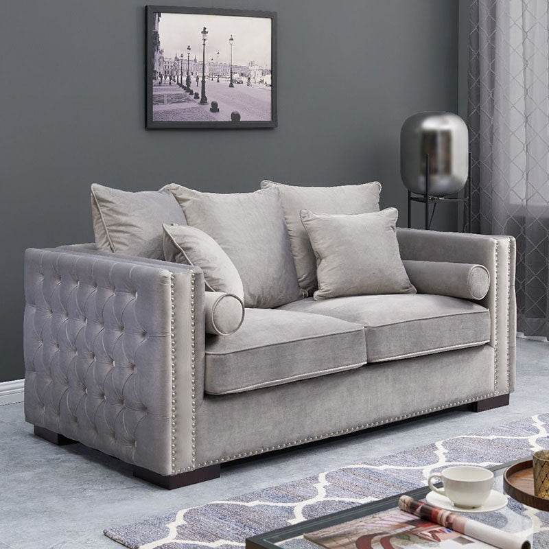 Luxury Grey Silver Velvet Moscow Sofa Sets with Deep Buttoned Chesterfield Design - UK Luxury Furniture