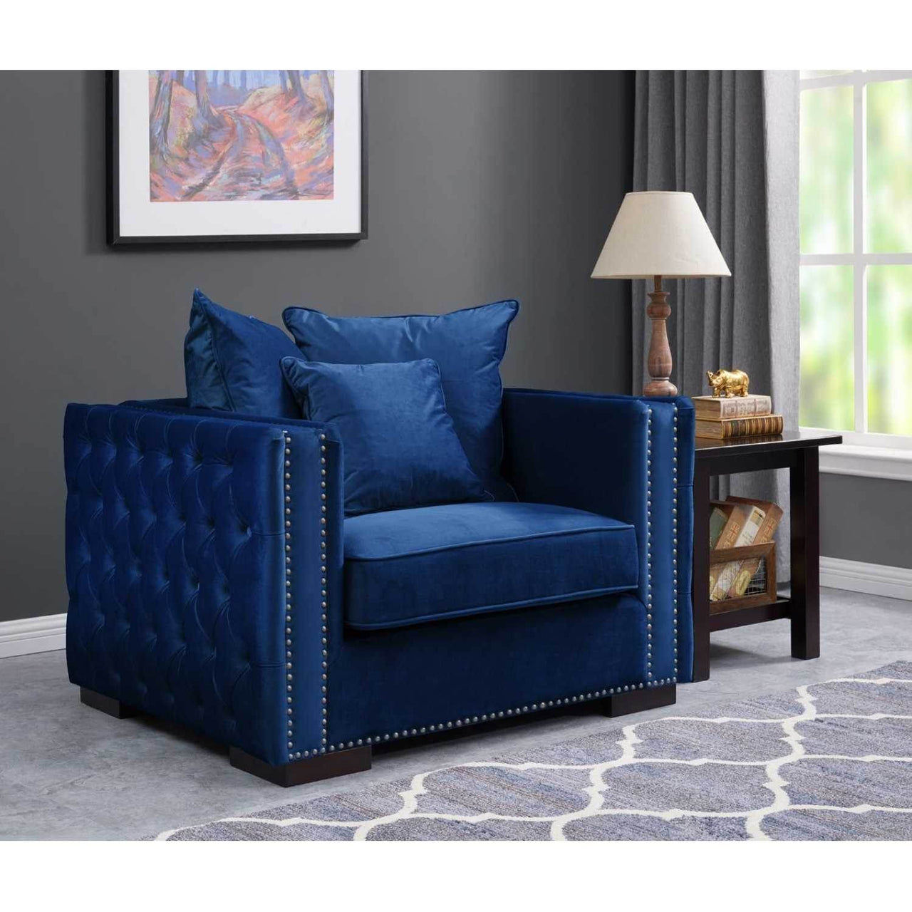 Luxurious Moscow Sofa Sets in Navy Blue Velvet with Chesterfield Detailing – 1, 2 or 3 Seater Options - UK Luxury Furniture