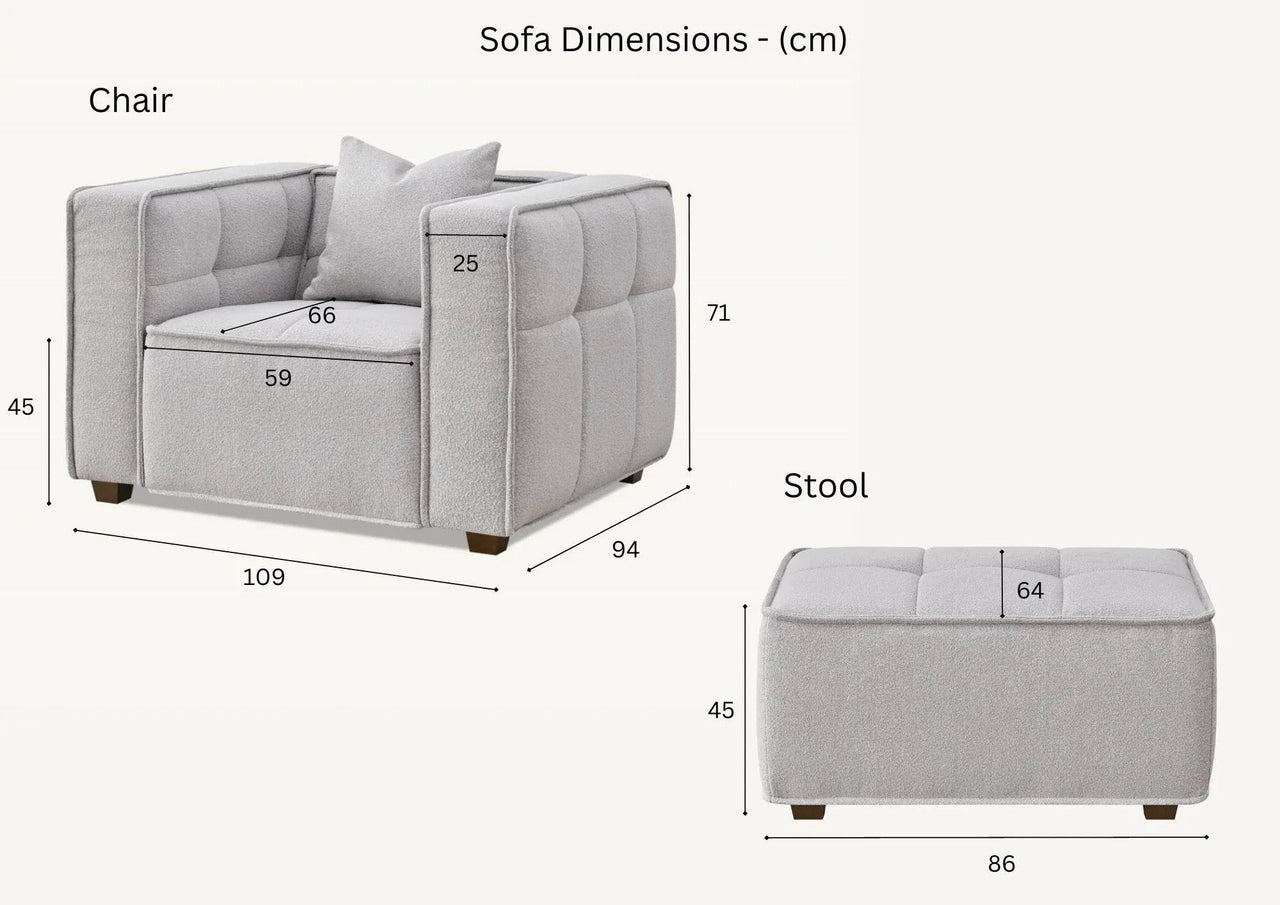 Murray 3-Seater Sofa In Luxurious Putty Boucle Fabric - Contemporary Chesterfield Design - UK Luxury Furniture