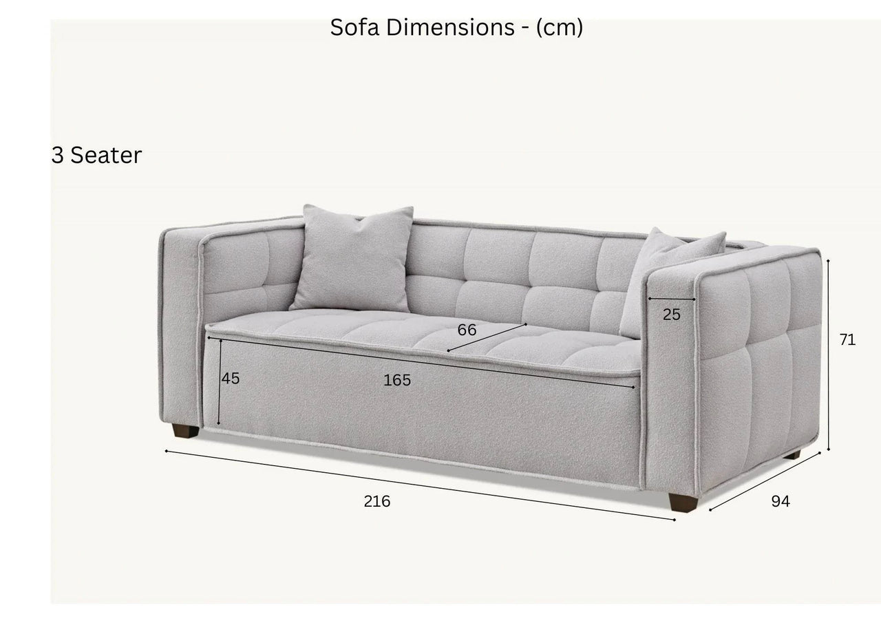 Murray 3-Seater Sofa In Luxurious Putty Boucle Fabric - Contemporary Chesterfield Design - UK Luxury Furniture