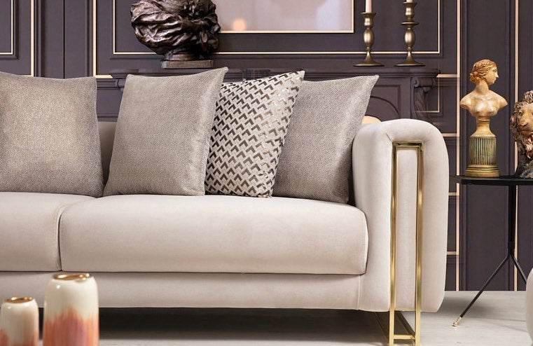 Sydney Luxury Sofa Suite Set in Cream Velvet with Exquisite Metal Detailing - UK Luxury Furniture