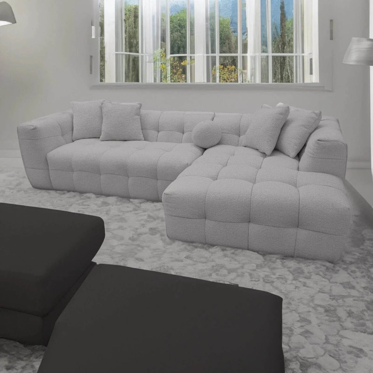Luxury Grey Boucle Corner Sofa - Elegant Bubble Design with Floating Legs - UK Luxury Furniture