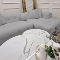 Luxury Grey Boucle Corner Sofa - Elegant Bubble Design with Floating Legs - UK Luxury Furniture