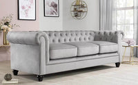 Luxury Grey Velvet Chesterfield Sofa Sets - 1, 2 & 3 Seater Options with Silver Nail Head Trim - UK Luxury Furniture