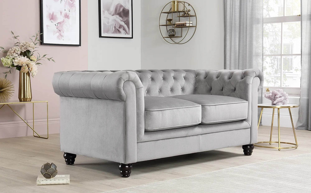 Luxury Grey Velvet Chesterfield Sofa Sets - 1, 2 & 3 Seater Options with Silver Nail Head Trim - UK Luxury Furniture