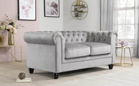 Luxury Grey Velvet Chesterfield Sofa Sets - 1, 2 & 3 Seater Options with Silver Nail Head Trim - UK Luxury Furniture