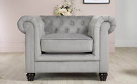 Luxury Grey Velvet Chesterfield Sofa Sets - 1, 2 & 3 Seater Options with Silver Nail Head Trim - UK Luxury Furniture