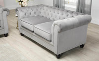 Luxury Grey Velvet Chesterfield Sofa Sets - 1, 2 & 3 Seater Options with Silver Nail Head Trim - UK Luxury Furniture