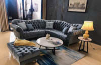 Luxury Dark Grey Velvet Chesterfield Corner Sofa 260cm - Immediate Delivery, Timeless Elegance - UK Luxury Furniture