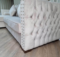 Luxury Moscow Corner Sofa in Cream Velvet with Deep Button Detailing & Scatter Cushions - UK Luxury Furniture
