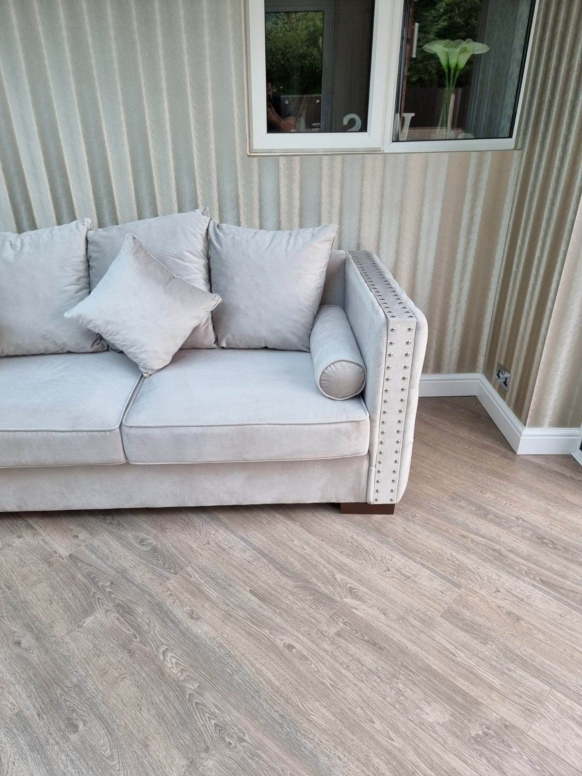 Luxury Moscow Corner Sofa in Cream Velvet with Deep Button Detailing & Scatter Cushions - UK Luxury Furniture