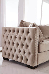 Moscow Sofa Sets in Luxurious Mink Velvet with Chesterfield Detailing – 1, 2 & 3 Seater Options - UK Luxury Furniture