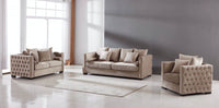 Moscow Sofa Sets in Luxurious Mink Velvet with Chesterfield Detailing – 1, 2 & 3 Seater Options - UK Luxury Furniture