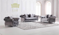 Luxury Dark Grey Velvet Chesterfield Sofa Sets - 1, 2, or 3 Seater with Silver Trim - UK Luxury Furniture