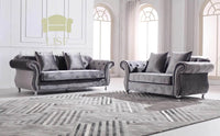 Luxury Dark Grey Velvet Chesterfield Sofa Sets - 1, 2, or 3 Seater with Silver Trim - UK Luxury Furniture