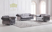 Luxury Dark Grey Velvet Chesterfield Sofa Sets - 1, 2, or 3 Seater with Silver Trim - UK Luxury Furniture