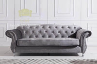 Luxury Dark Grey Velvet Chesterfield Sofa Sets - 1, 2, or 3 Seater with Silver Trim - UK Luxury Furniture