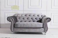 Luxury Dark Grey Velvet Chesterfield Sofa Sets - 1, 2, or 3 Seater with Silver Trim - UK Luxury Furniture