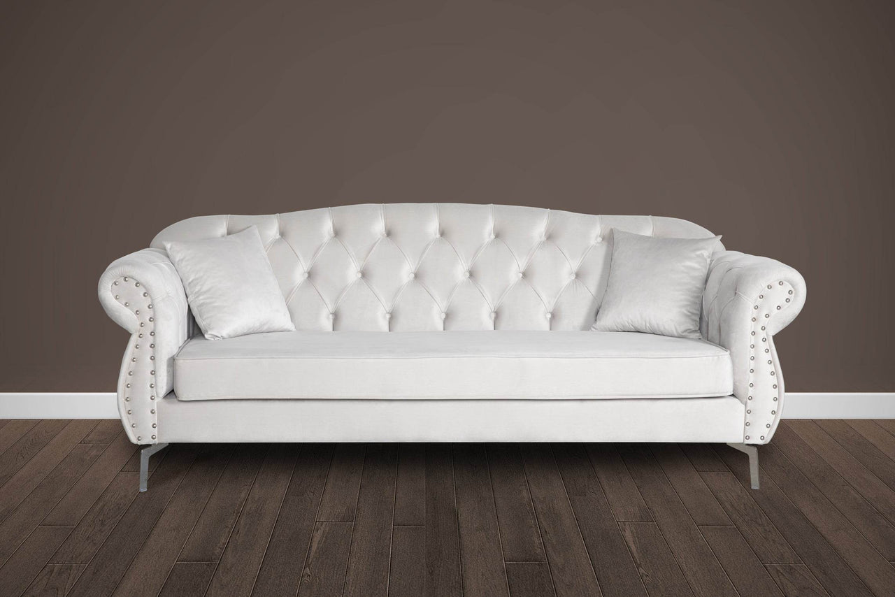 Luxury Light Cream Velvet Chesterfield Sofa Set – 1, 2, or 3 Seater with Cushions Included - UK Luxury Furniture