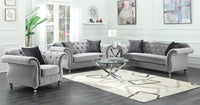 Luxury Grey Velvet Chesterfield Sofa Sets - 1, 2 & 3 Seaters with Silver Nail Head Trim - UK Luxury Furniture