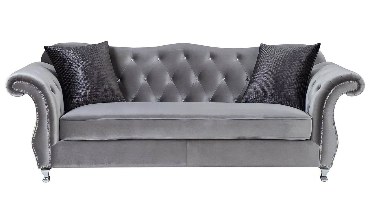 Luxury Grey Velvet Chesterfield Sofa Sets - 1, 2 & 3 Seaters with Silver Nail Head Trim - UK Luxury Furniture