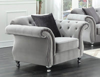 Luxury Grey Velvet Chesterfield Sofa Sets - 1, 2 & 3 Seaters with Silver Nail Head Trim - UK Luxury Furniture