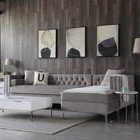 Luxurious Grey Velvet Chesterfield Corner Settee Sofa with Storage & Chrome Legs - UK Luxury Furniture
