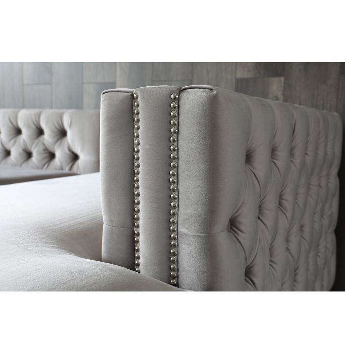 Luxurious Grey Velvet Chesterfield Corner Settee Sofa with Storage & Chrome Legs - UK Luxury Furniture