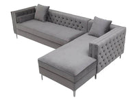 Luxurious Grey Velvet Chesterfield Corner Settee Sofa with Storage & Chrome Legs - UK Luxury Furniture