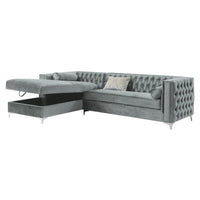 Luxurious Grey Velvet Chesterfield Corner Settee Sofa with Storage & Chrome Legs - UK Luxury Furniture